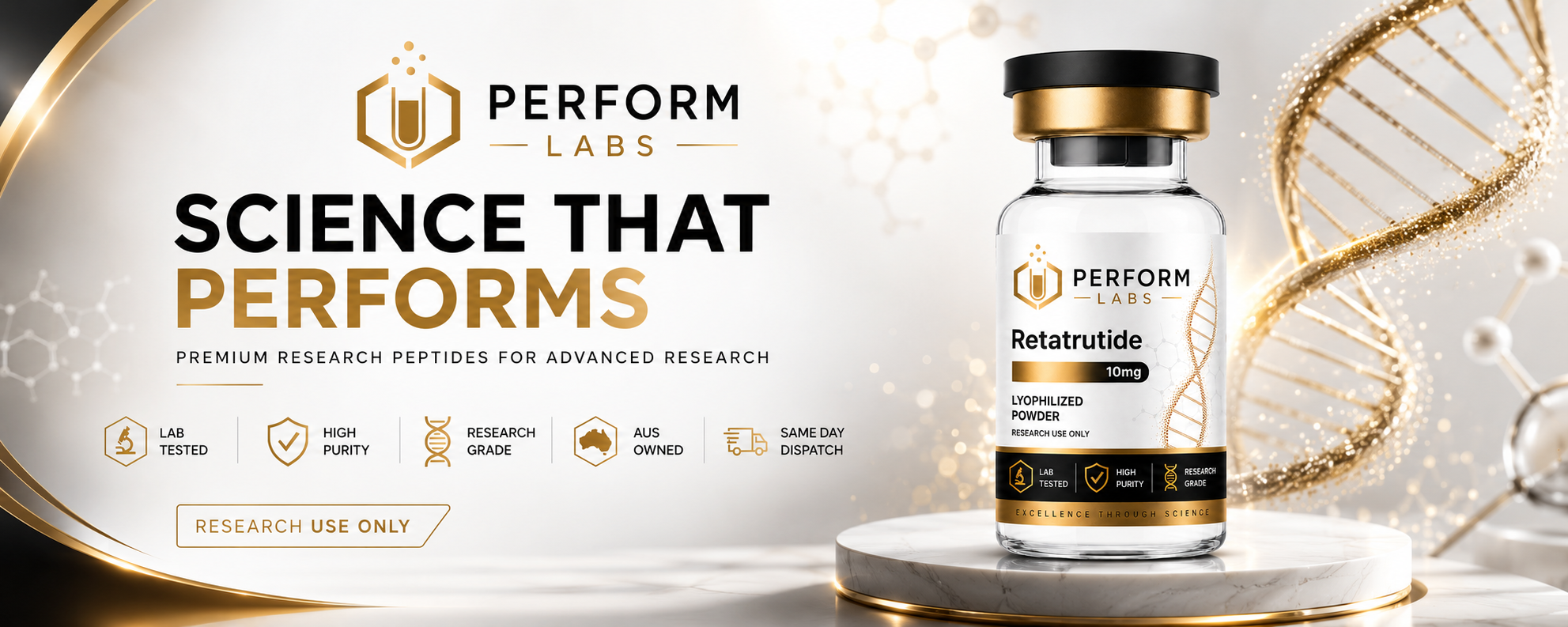 Perform Labs — Australian-owned research peptide supplier. Retatrutide, BPC-157, GHK-Cu and more dispatched same-day Australia-wide.